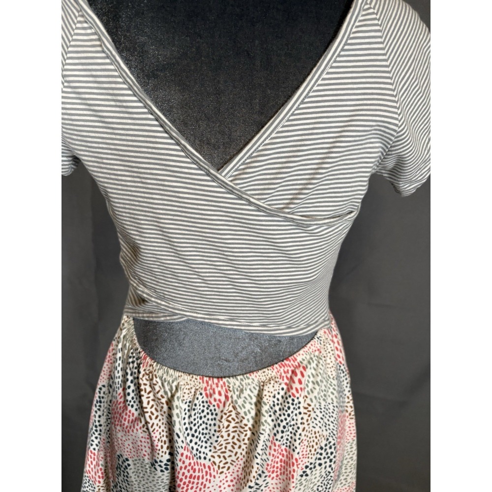 Pact Organic Cotton Fit & Flare Crossover Back Dress Size L Striped Mixed Print